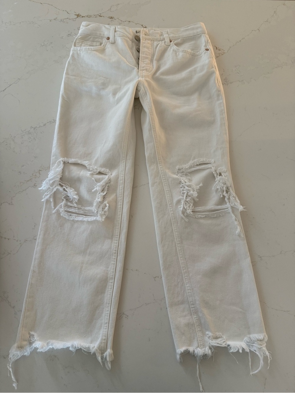 We The Free White Distressed Wide Leg Cropped Jeans Size 25